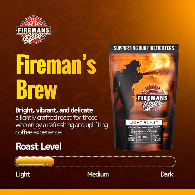 Firemans Brew Light Roast Coffee ??Bold & Robust Ground Coffee ??100% Arabica Beans, Rich, Full-Bodied Flavor ??Freshly Roasted Gourmet Coffee ??Low Acid, Small Batch Coffee ??Supports Firefighter Causes