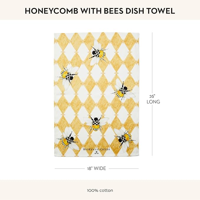 MACKENZIE-CHILDS Cotton Dish Towel, Decorative Kitchen Towel, Honeycomb with Bees