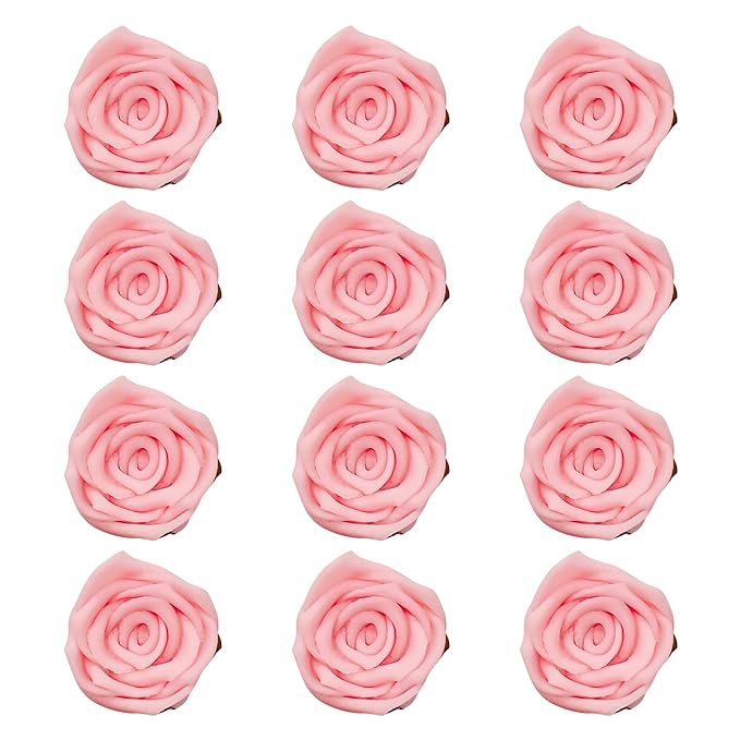 Confect Edible Rose Topper -Edible Blush Pink Rose Cupcake Toppers for Cake & Doughnut Decoration- Vegan, Gluten-Free - Pack of 12