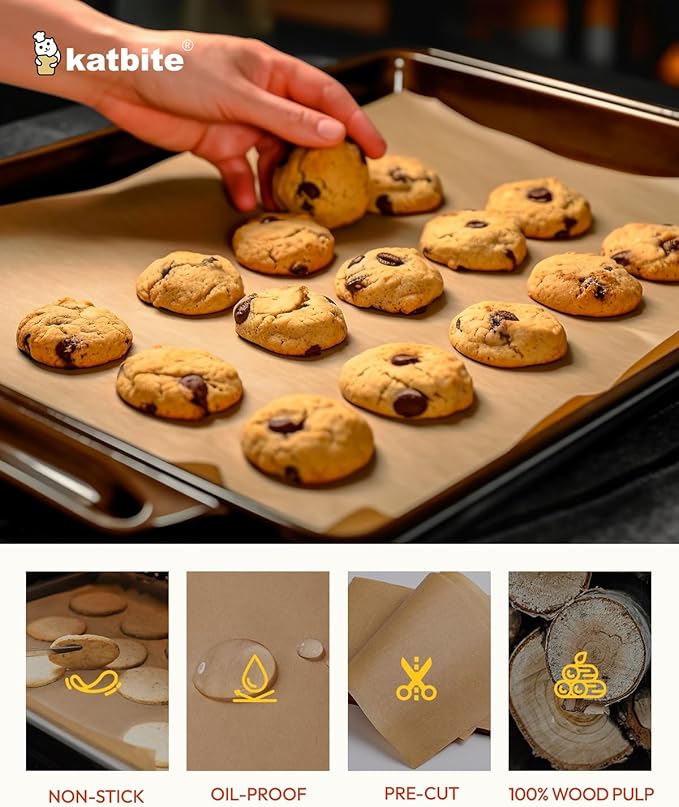 Katbite 200Pcs 9x13 inch Heavy Duty Unbleached Parchment Paper, Parchment Paper Sheets for Baking Cookies, Cooking, Frying, Air Fryer, Grilling Rack, Oven(9x13 Inch)