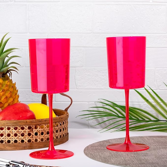 Ciaell 12 Pack Plastic Wine Glasses - 14Oz Hot Pink Plastic Wine Glasses With Stem - Disposable Stemmed Cups for Parties & Weddings