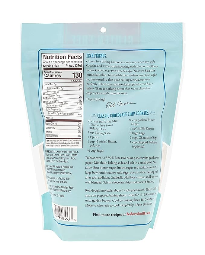 Bob's Red Mill Gluten Free 1 to 1 Baking Flour, 44oz (Pack of 4) - Non GMO, Vegan, Kosher
