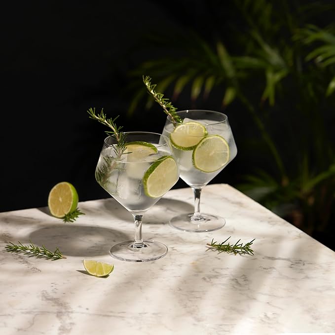 Viski Raye Angled Stemmed Gin and Tonic Glasses Set of 2 - Premium Crystal Clear Cocktail Gin Glasses for Gin Lovers Gift Set - 14oz