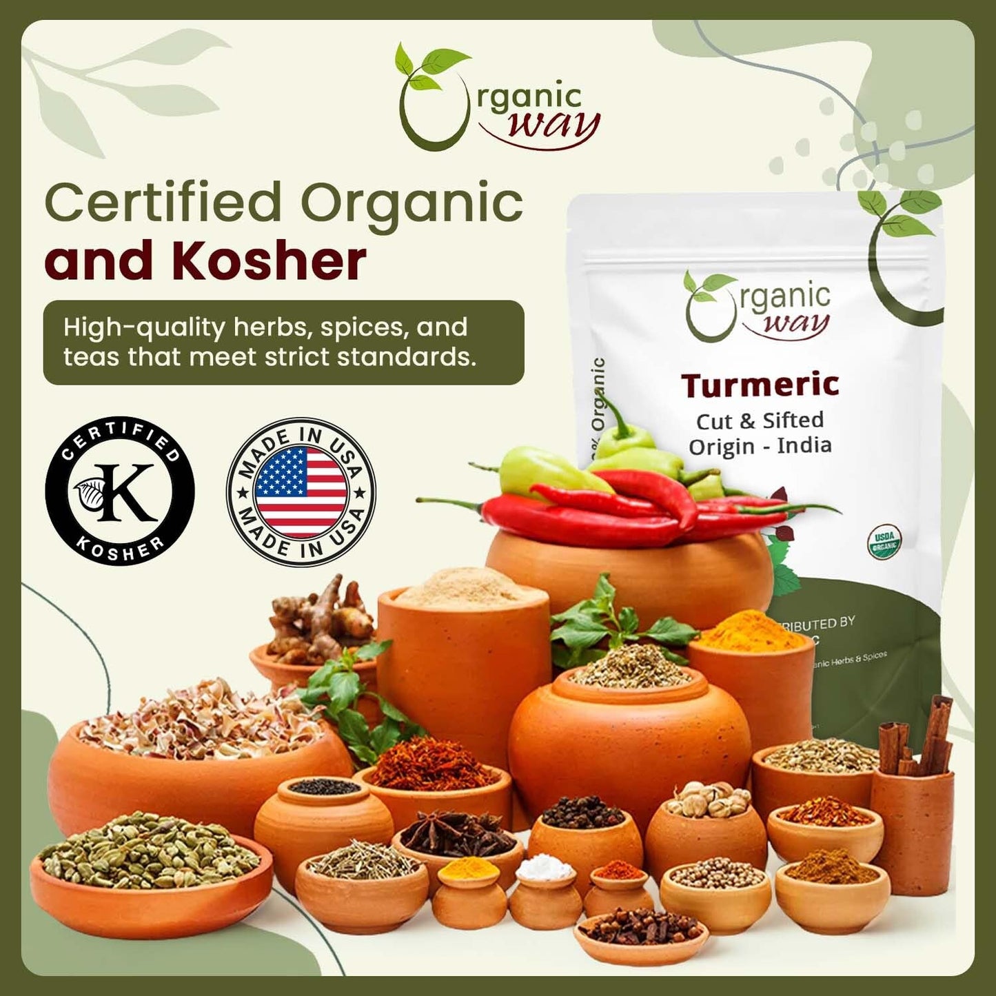 Organic Turmeric Root Cut & Sifted Herbal Tea – USDA Organic, Vegan, Non-GMO & Gluten Free Dried Haldi Root for Tea, Herbal Blends & Cooking – Tested for Heavy Metals (4 oz)