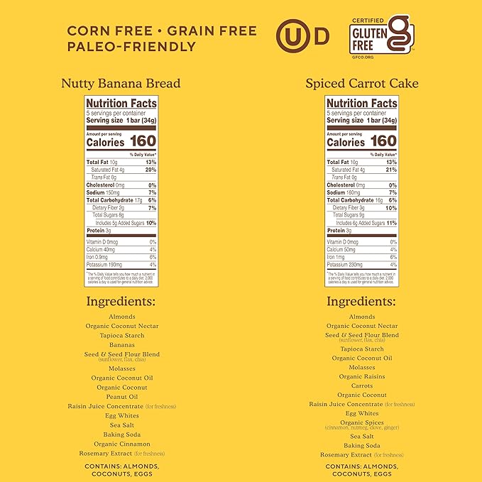 Simple Mills Almond Flour Snack Bars (Nutty Banana, Spiced Carrot Cake, Dark Chocolate Almond, Peanut Butter Chocolate Chip, and Chocolate Brownie) - Breakfast Bars (Pack of 5)