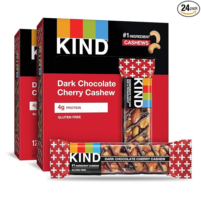 KIND Nut Bars, Dark Chocolate Cherry Cashew, Healthy Snacks, Gluten Free, 4g Protein, 24 Count