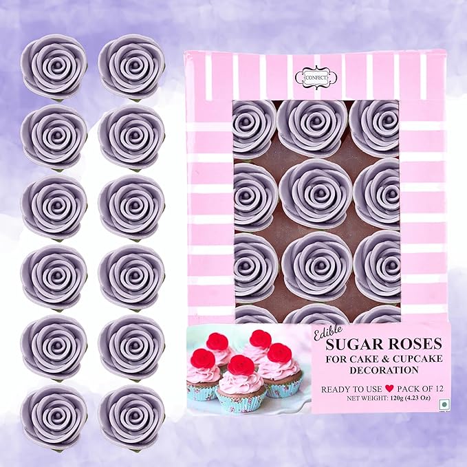 Confect Edible Flower | Edible Lilac Lavender Flowers ??Perfect Cake & Cupcake Decorations | Toppers for Doughnuts- Vegan, Gluten-Free, Nut-Free,Palm Oil-Free -Pack of 12