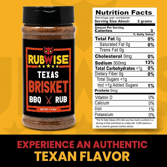 RubWise Texas Style BBQ Brisket Rub | Barbecue Rubs and Spices for Smoking and Grilling | Beef Seasoning Dry Mix Grill Blend | Smoky & Savory Flavor | Great on Steaks, Ribs & Burgers | 11.5oz
