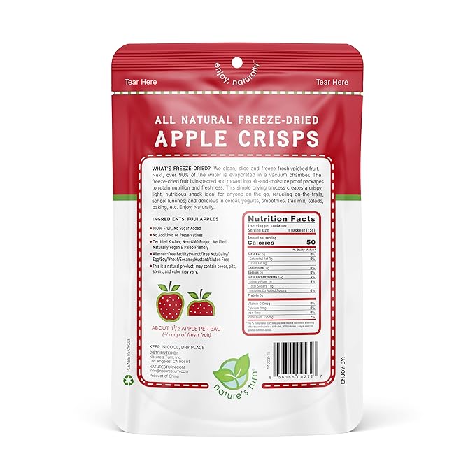 Nature’s Turn Freeze-Dried Apple Crisps – Healthy, Gluten-Free, Crispy & Delicious, Plant-Based Snack, Ideal for Cereal, Smoothies, School Lunches, & On-the-Go, Pack of 12 (0.53 oz Each)