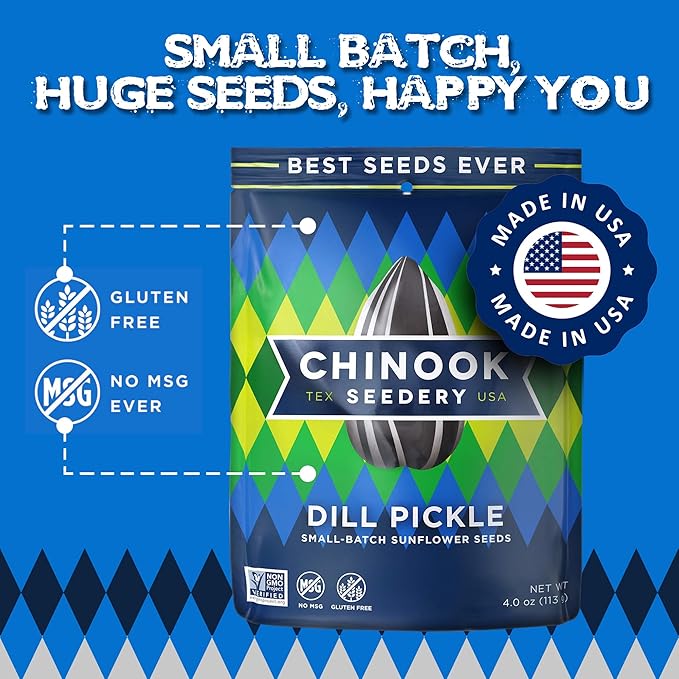 Chinook Seedery Roasted Jumbo Sunflower Seeds - Keto Snacks, Gluten-Free, Non-GMO, Dill Pickle Flavor 4 oz (12-Pack)