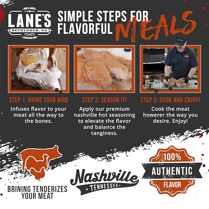 Lane's Pickle Brine Seasoning Bundle with Nashville Hot Chicken Wing Seasoning & 24" x 24" Extra Large Brining Bag, All-Natural, No MSG, Made in USA