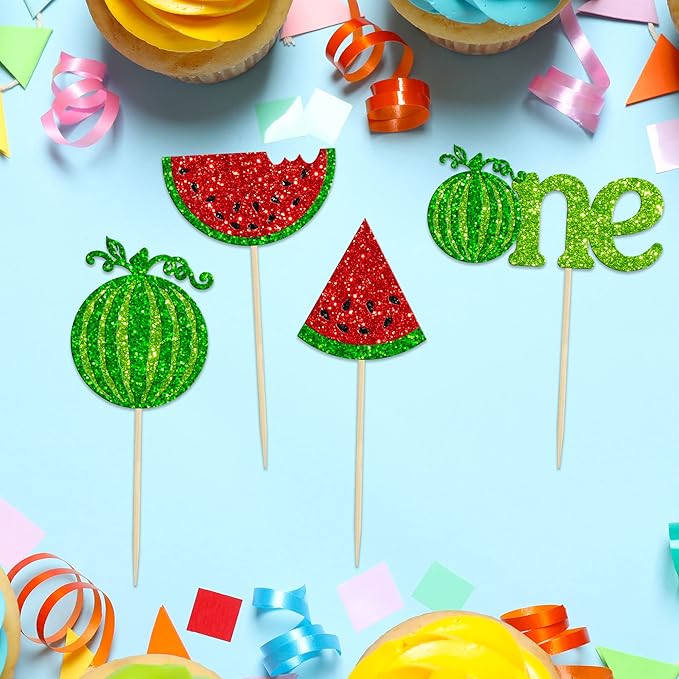 24Pcs Watermelon Cupcake Toppers One in a Melon Cupcake Picks Watermelon First Year Birthday Baby Girl First Birthday Party Cake Decorations Baby Shower Boy Girl 1st Birthday Supplies