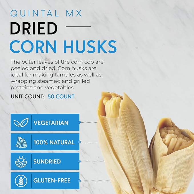 Quintal Mx Premium Corn Husk 50Pc Large - Naturally Dried Mexican Corn Husk- Corn Husk for Tamale Wrappers - Corn Husk Wrappers For Mexican & Grilled Dishes - Hojas Para Tamal Wrappers - Gluten Free