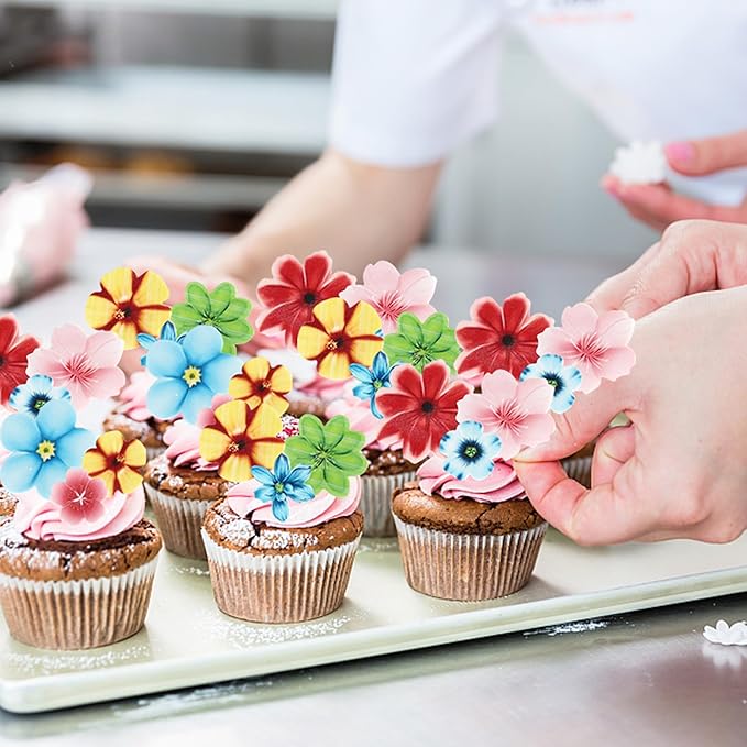 72 PCS Edible Flowers Cupcake Toppers Edible Wedding Engagement Flowers Cupcake Decorations Wafer Paper Flowers Cupcake Picks for Baby Shower Wedding Birthday Party Cake Food Decorations Supplies