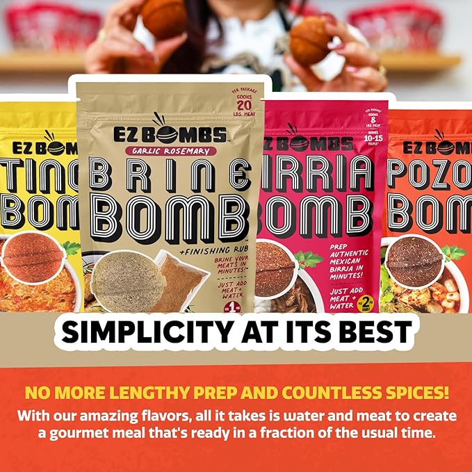 EZ Bombs Garlic Rosemary Brine Bomb Seasoning with Finishing Rub, Pack of 1 – All-in-One Turkey Brine Kit for Juicy, Flavorful Meat – Perfect for Turkey, Chicken, Pork, and Beef – Brines Up to 20 lbs