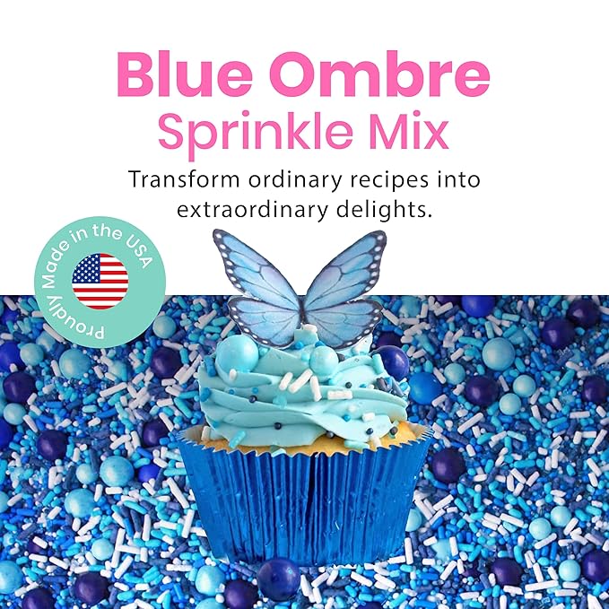 Sprinkle Pop Blue Ombre Sprinkle Mix| Monochromatic Blend of Blues & Navy Blue Sprinkles with White Pops| Undersea Themed Sprinkles Made In USA for Boy Gender Reveal Cakes Cookies Cupcakes Donuts, 2oz