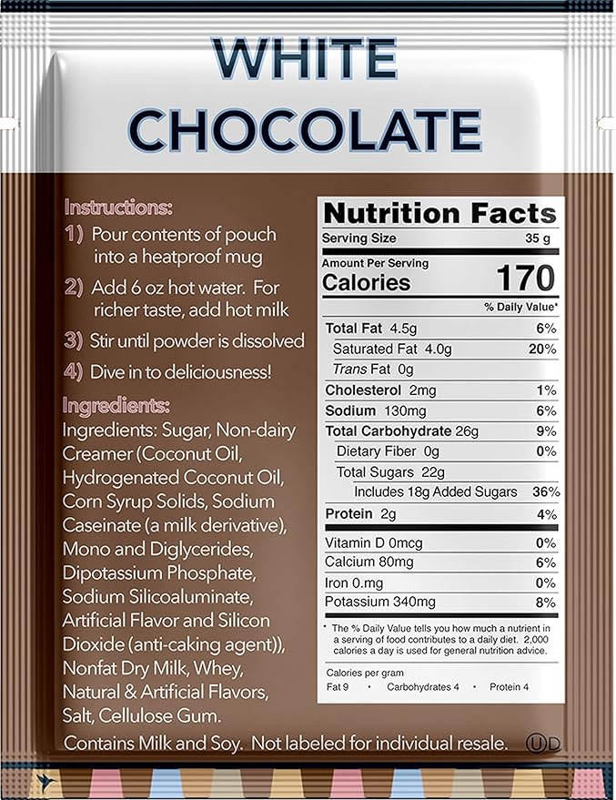 Double Donut White Hot Chocolate Mix Packets, Flavored White Hot Cocoa Mix Packets, 18 Count
