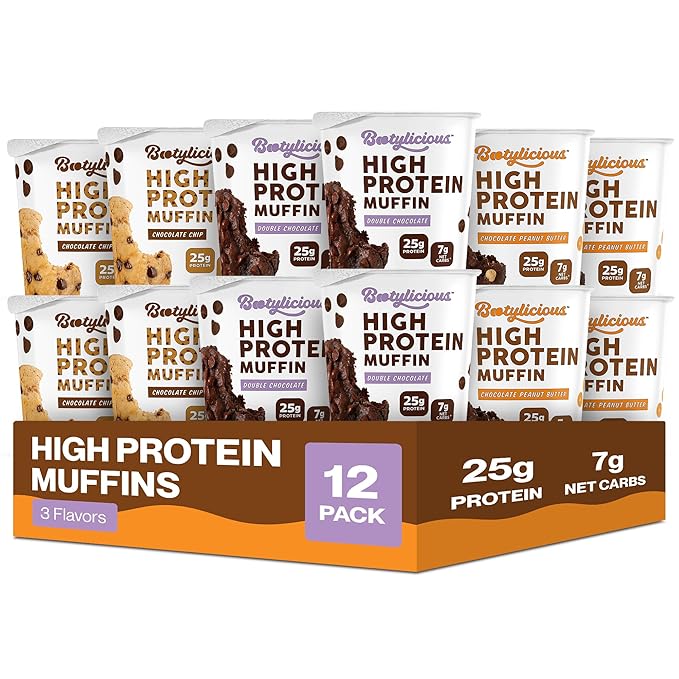 Bootylicious | High-Protein Muffin | 25g Protein, 7g Net Carbs, Low Glycemic Index, 12-Pack (Chocolate Lovers)
