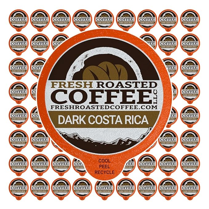 Fresh Roasted Coffee, Dark Costa Rica Tarrazu, Dark Roast, 72 Pods for K Cup Brewers