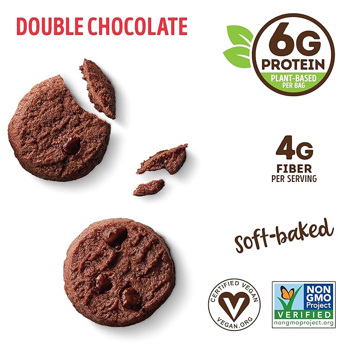 Lenny & Larry's The Complete Crunchy Cookie, Double Chocolate, 6g Plant Protein, Vegan, Non-GMO, 4.25 Ounce Pouch (Pack of 6)