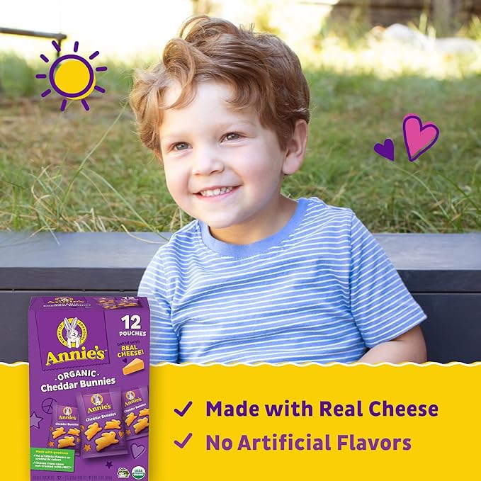 Annie's Organic Cheddar Bunnies Baked Snack Crackers, 12 oz., 12 Pouches (Pack of 4)