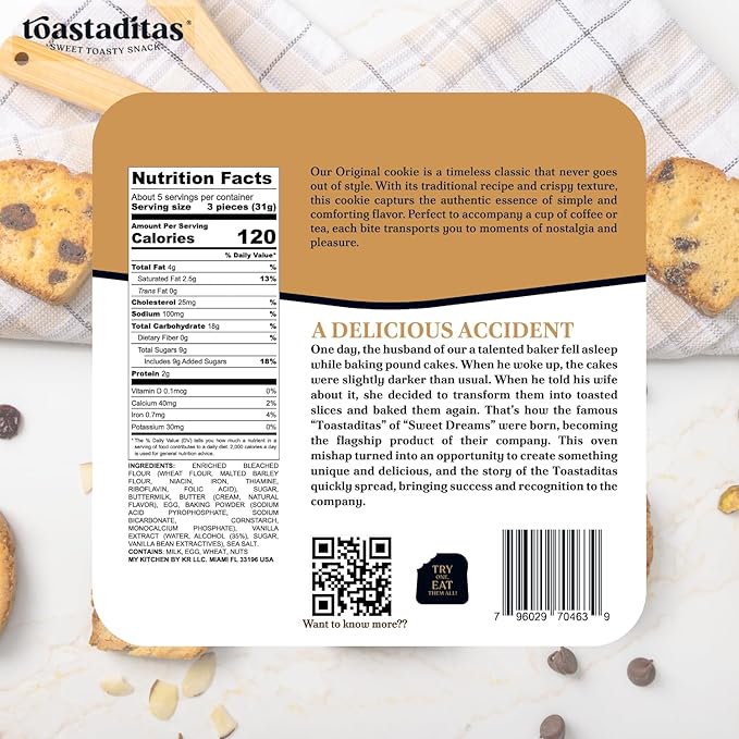 Toastaditas Original Biscotti Cookies, Baked Twice, No Artificial Flavors - Sweet and Toasty Italian Cookies - Ideal for Coffee or Tea pairing - 6oz pack - Snacks for kids and adults (6 oz Pack, Original)