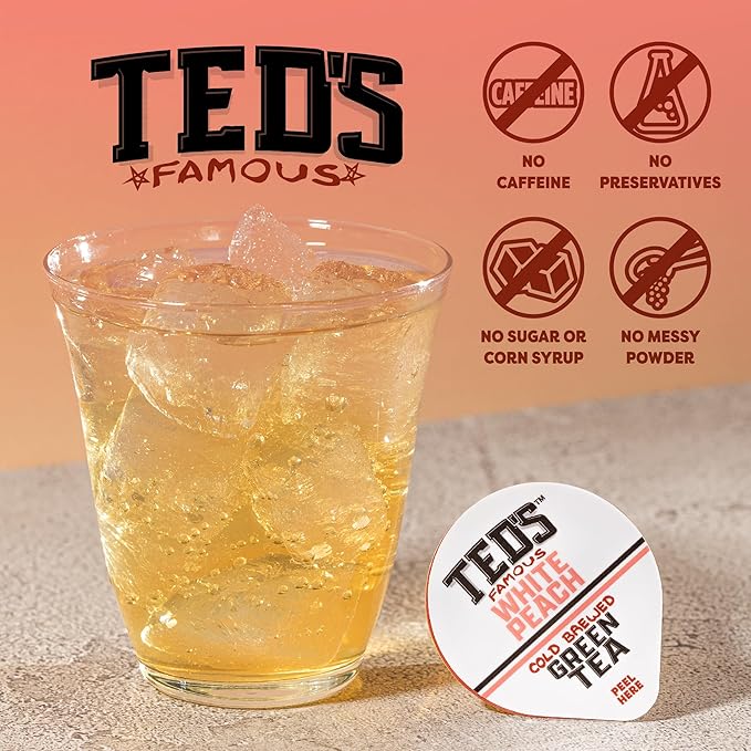 Ted's Tea by Java House - Single Serve Liquid Concentrate Pods - Peel and Pour - White Peach Green Tea - Case of 48