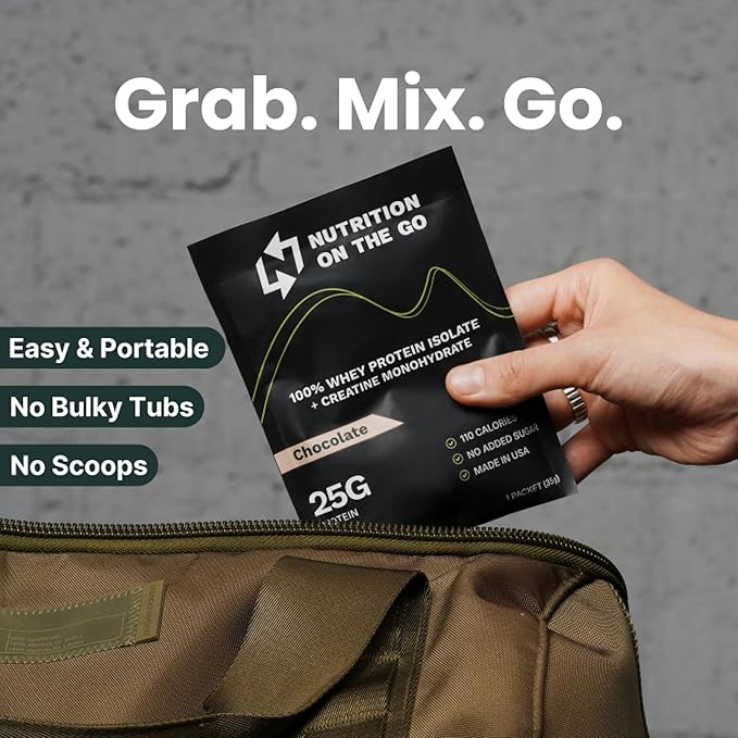 Travel Whey Protein Isolate Packets ??Single-Serve Protein Powder ??25g Protein + 5g Creatine ??Chocolate (60-Pack)