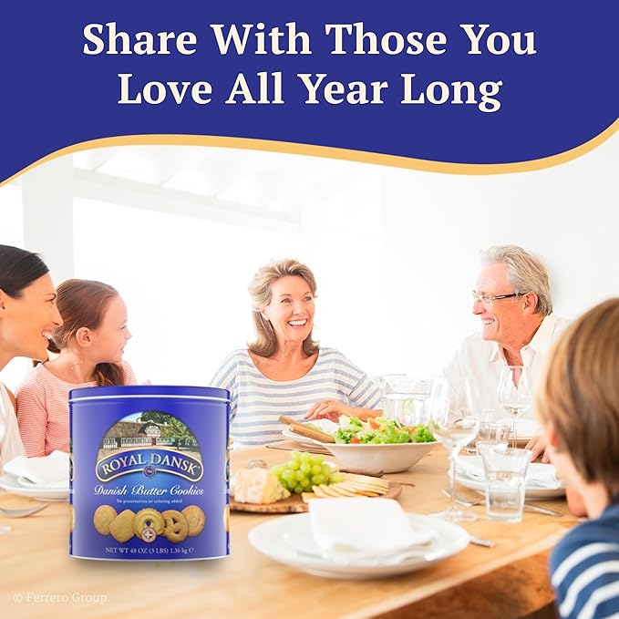 Royal Dansk Danish Butter Cookies, 48oz Exclusive Tin, Traditional Assortment, Made with Real Butter, Perfect for Sharing with Recyclable Tin