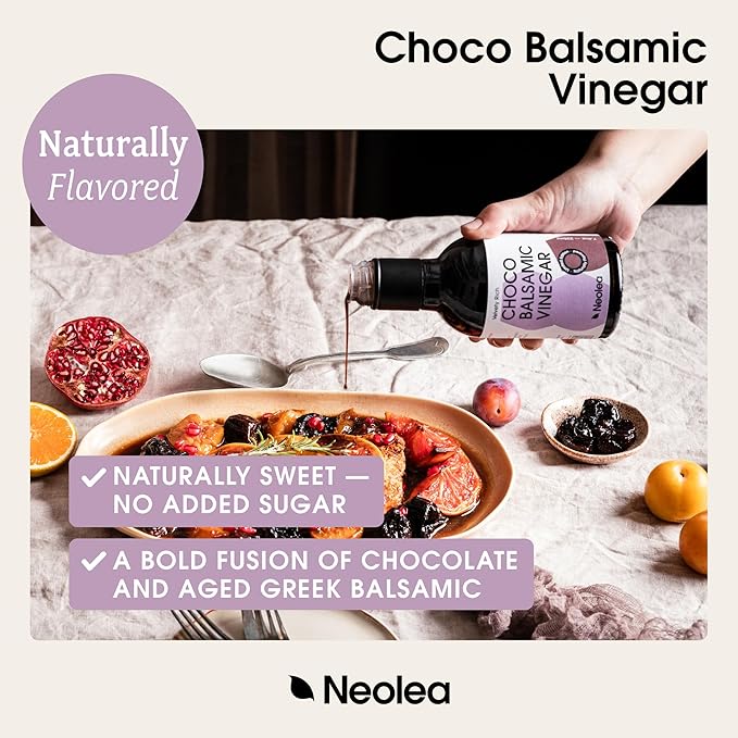 Neolea Chocolate Balsamic Vinegar from Greece - Aged 3 Years in French Oak Barrels - Made from Grape Must & Red Wine Vinegar - Flavored Dressing for Salad, Cooking - 8.45 fl oz (250 ml)