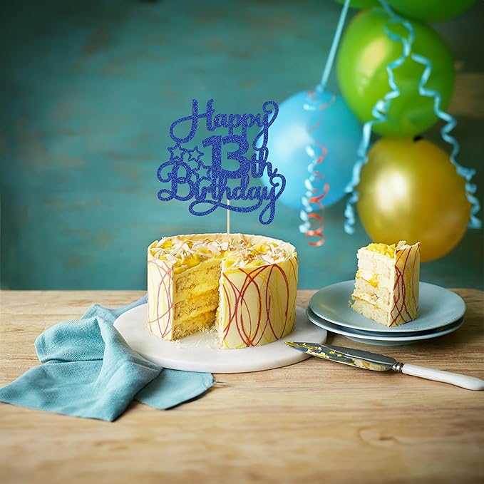 1 Pack Happy 13th Birthday Cake Topper Blue Glitter 13 Official Teenager Cheers to 13 Years Old Birthday Cake Pick for Celebrating 13th Birthday Anniversary Party Cake Decorations Supplies
