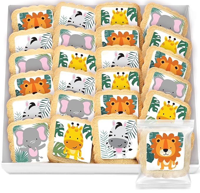 Safari Animal Cookies Theme Individually Wrapped themed Party Favors Baby Shower 24 Pack Bulk for Birthday Party Zoo Jungle Sugar Cookie