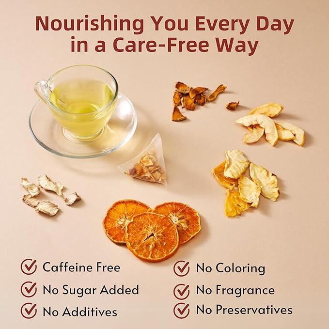 FOODHO Fruit Herbal Blend Functional Tea for Vitality with Honey Tangerine, Apple, Pineapple, Ginger and Turmeric, Hot or Iced Refreshingly Fruity, 10 Decaf Tea Bags