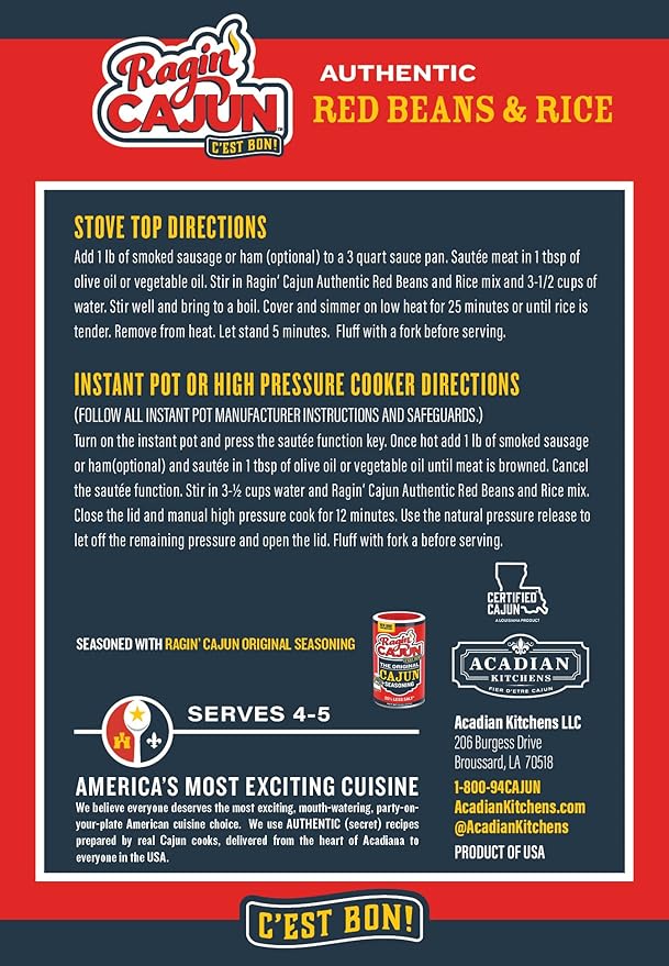 Ragin Cajun Red Beans and Rice 8oz (Pack of 3) - Easy, Authentic, and Delicious - No MSG Added - Seasoned for Authentic Flavor - Innovative and Delicious