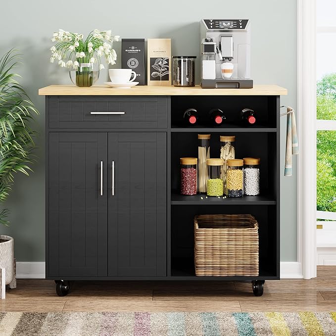 Shintenchi Kitchen Island Cart with Storage,Rolling Kitchen Island Side Table on Wheels with Large Worktop,Storage Cabinet,Towel Rack and Drawers for Kitchen,Dinning Room, White