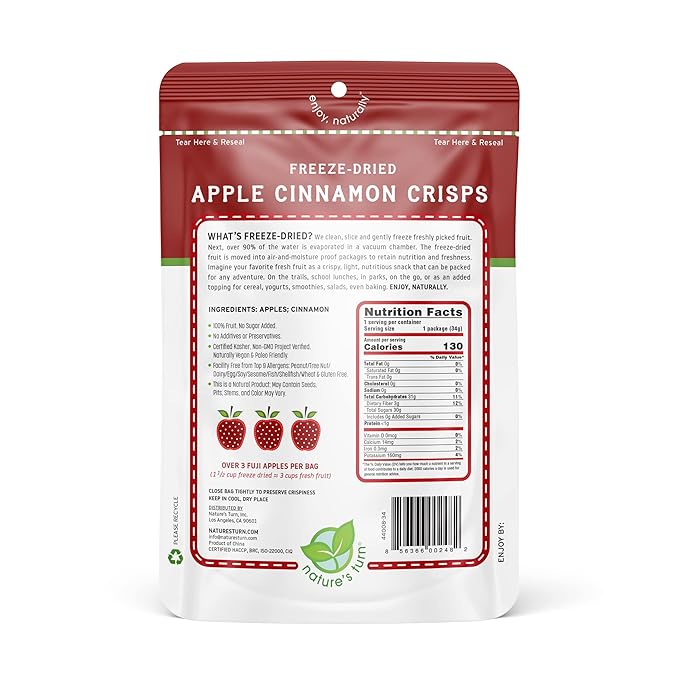 Nature's Turn Freeze-Dried Fruit Snacks, Apple Cinnamon Crisps, Pack of 6 (1.2 oz Each)