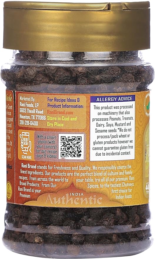 Rani Black Pepper Whole (Peppercorns), Premium MG-1 Grade 3oz (85g) PET Jar ~ All Natural | Gluten Friendly | Non-GMO | Kosher | Product of Vietnam | Perfect size for Grinders!