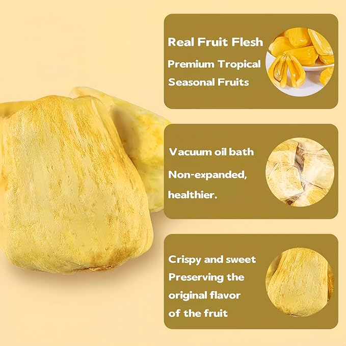 Premium Freeze-Dried Jackfruit Chips 8.8oz (250g) - Crunchy Tropical Snack, No Sugar Added | Rich in Vitamin C & E | Snack for All Ages