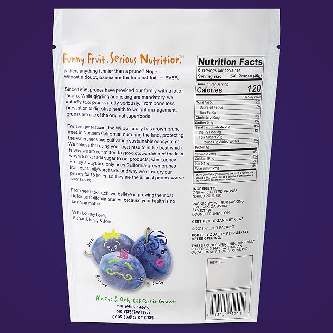 Looney Pruney Pitted Dried Prunes for the Entire Family | Always California-Grown | Kosher | No Added Sugar & No Preservatives (12 pack)
