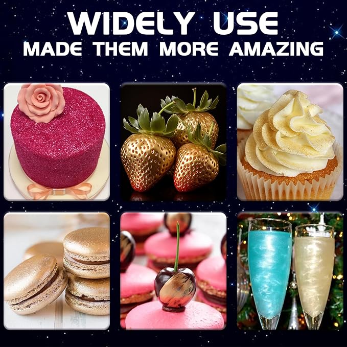 Edible Glitter Spray - 4 Color Edible Glitter for Drinks, Food Grade Edible Luster Dust, Cake Decorating Shimmering Glitter, Metallic Powder Glitter for Baking, Chocolate, Candy, Icing - 5g Each