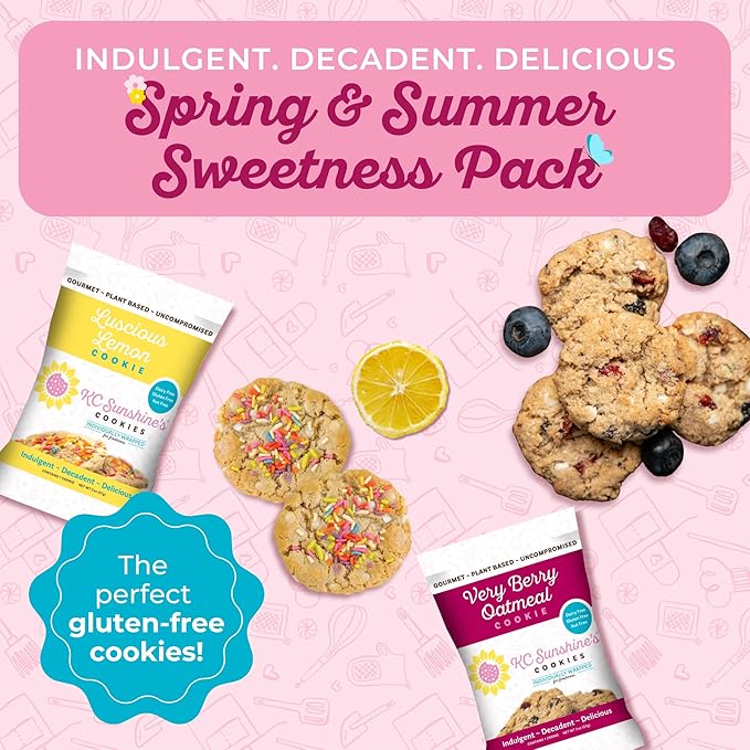 KC Sunshine’s Gluten Free Cookies (Lemon & Berry Variety Pack, Pack of 6) – Gluten Free Snacks – Plant Based, Nut Free, Vegan Friendly & Dairy Free Cookies – Individually Wrapped