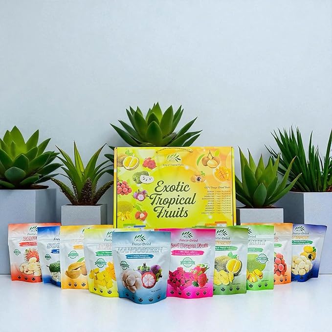 CHAVI Freeze Dried Exotic Tropical Fruits | Pack of 10 | Gift Box - No Added Sugars or Preservatives - Non-GMO, Vegan, Gluten-Free | 180 g | 6.4 oz