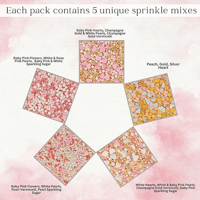 Confect Pink, Silver, Gold & White Pearl Sprinkles Mix ??Edible Baking Decorations for Cakes, Cupcakes, Cookies ??Valentine?셲 & Celebration Sprinkle Set ??Pack of 5 - Vegan, Gluten-Free, Nut-Free, Soy-Free, Dairy-Free, Palm Oil-Free -5 Oz
