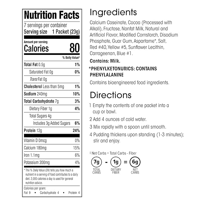 WonderSlim Protein Pudding, Dark Chocolate, Gluten Free, Low Carb (7ct)