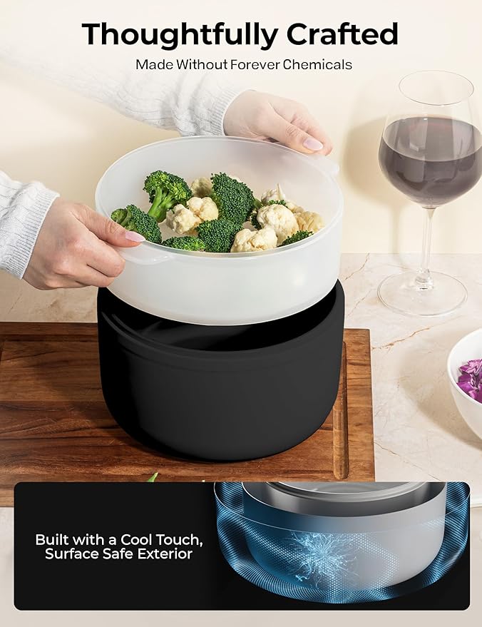 Electric Hot Pot with Lid and Steamer, 1.5L Non Toxic Ceramic Cooker Skillet for Ramen, Eggs, Pasta Portable and Compact for Dorms, Camping, RVs, Work, Adjustable Temperature