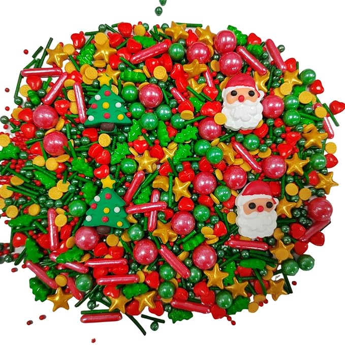 Christmas Tree Sprinkles for Cake Decorating Santa Claus Sprinkles Red Green Sugar Sprinkle for Cake Decorations Cupcake Toppers Baking Cookie Decorating Ice Cream Celebrations