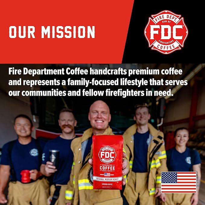 Fire Department Coffee - Gives Back to Firefighters - Premium Decaf Ground Coffee - Roasted in the USA - Decaffeinated Using Natural Mountain Water - Veteran Owned - 12 oz