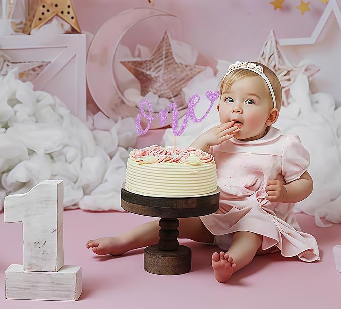 First Birthday Cake Topper - Light Purple Glitter Love One Birthday Cake Decorating Supplies, Perfect for Baby Shower/Gender Revealing Party/Baby Party Photo Booth Props