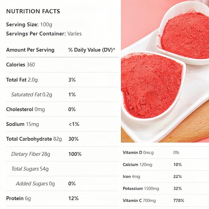 Freeze-Dried Strawberry Powder 3.5oz (100g) - 100% Strawberry Fruit Powder, No Sugar Added, Perfect for Smoothies, Baking, Drinks & Desserts