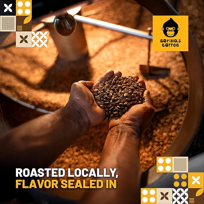Gorilla's Coffee 100% Arabica - Dark Roast Whole Bean Coffee, Fair Trade, Full Bodied, with Notes of Dark Chocolate | Premium Rwandan Coffee | Rich, Flavorful, and Aromatic (500g/17.6oz)